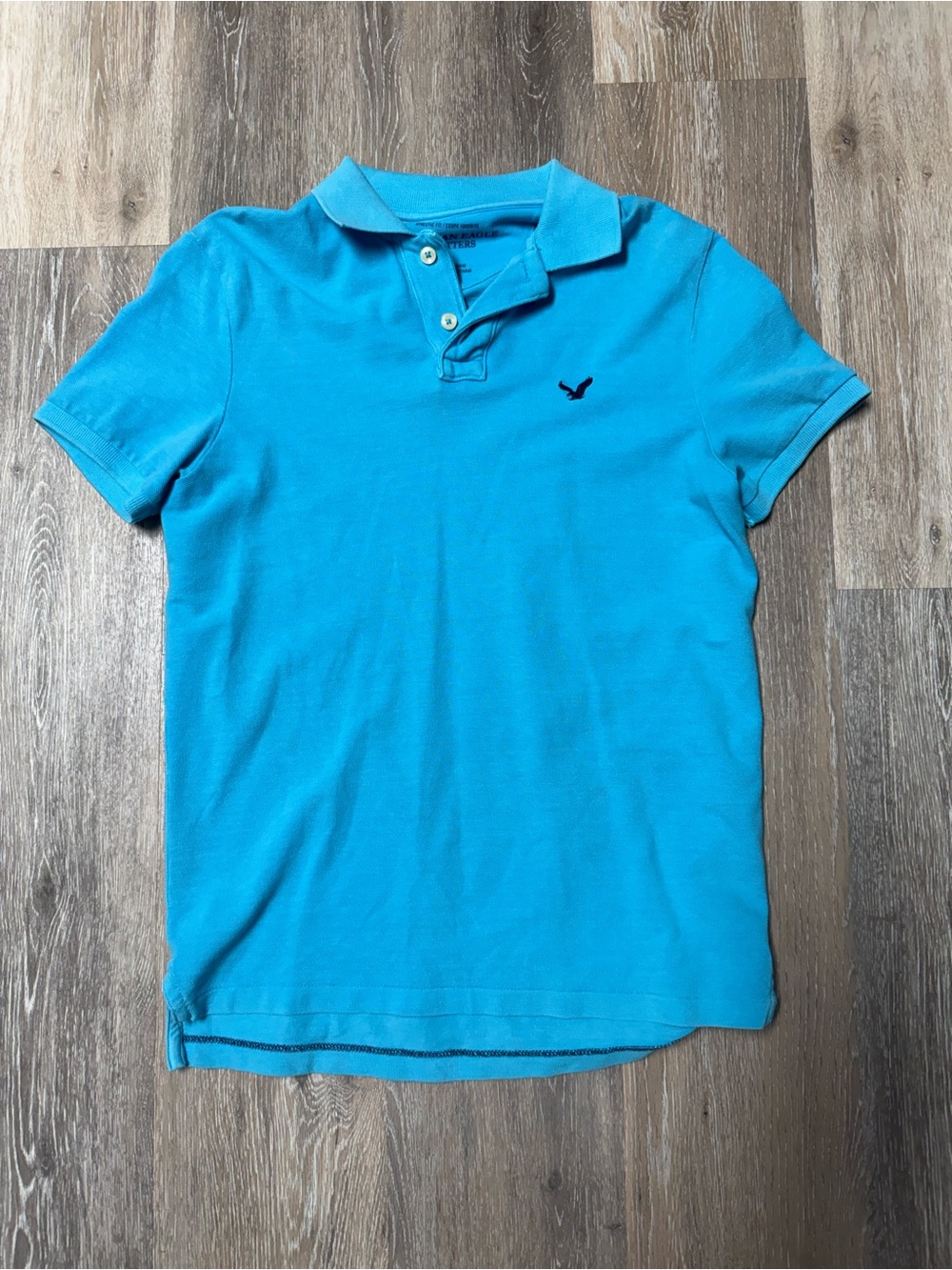 American Eagle Mens Athletic Fit Blue Short Sleeve Pique Polo Shirt S